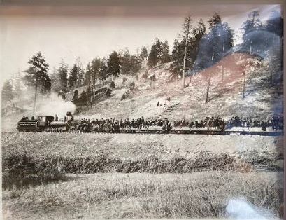 Old photo of first train ride.